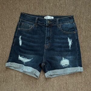 Wax Jean Dark Blue Distressed Jean Shorts
